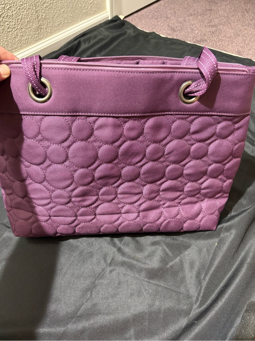 thirty-one Purple Quilted Circle-Pattern Tote with Grommet Straps